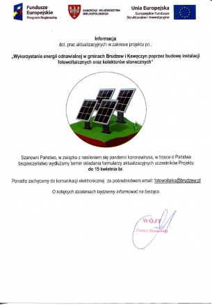 Informacja na temat projektu &quot;Wykorzystanie energii odnawialnej w gminach Brudzew i Kawęczyn...&quot;