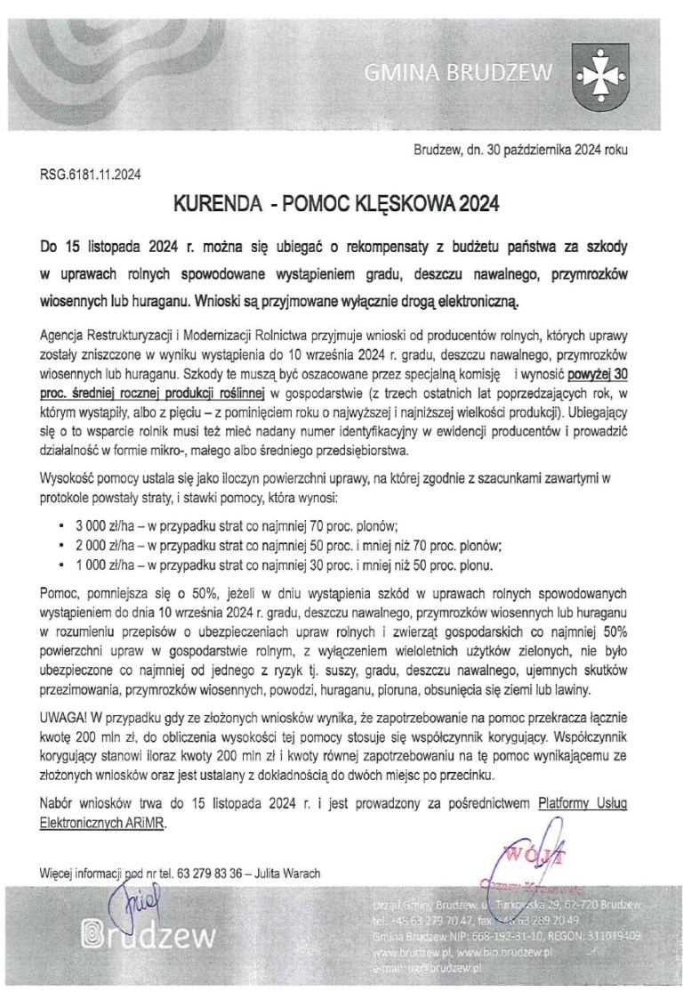 Kurenda – pomoc klęskowa 2024