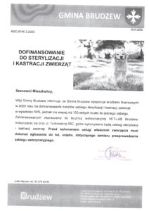 Dofinansowanie do sterylizacji i kastracji zwierząt