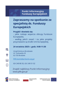 Zapraszamy na spotkanie ze specjalistą ds. Funduszy Europejskich